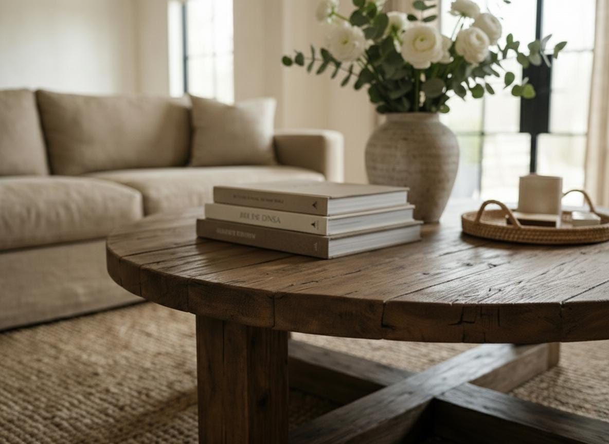 Rustic Round Coffee Table for Living Room, Handmade Chestnut Wood ...