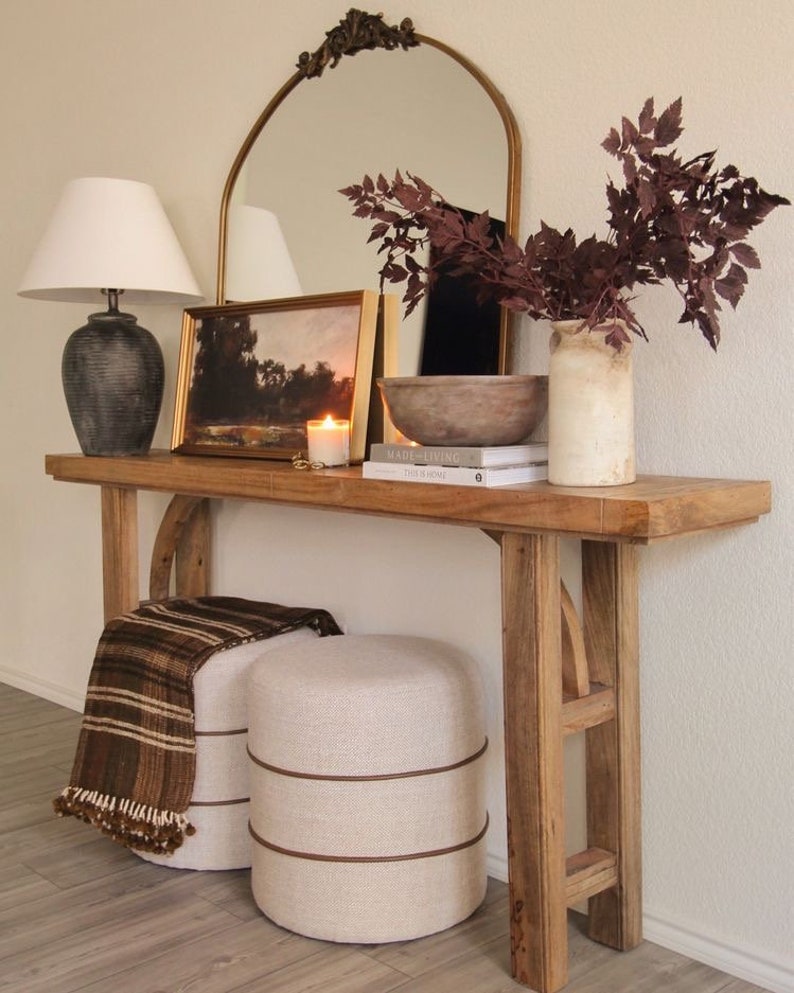Console Table, Unique Rustic/Reclaimed Wood, Custom Farmhouse Hallway Sofa Entrway Wooden Solid Foyer Dresser Entry Table Gift for Women/Her image 1
