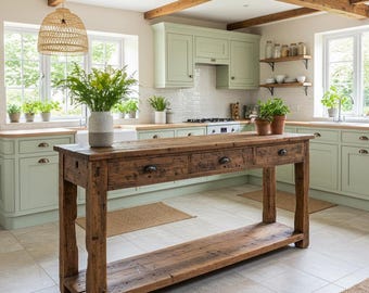 Reclaimed Wood Kitchen Island, Rustic Wood Kitchen Island with Drawers, Counter Height Kitchen Table, Farmhouse Kitchen Table with Storage