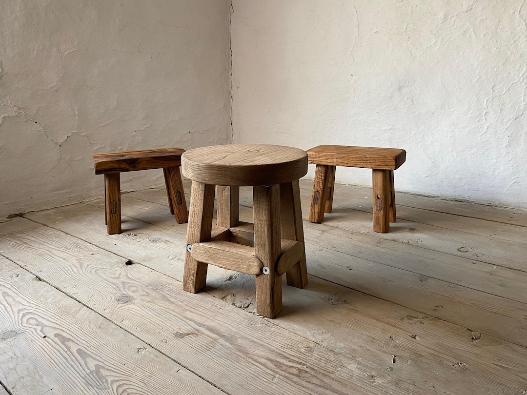Handcrafted Rustic Barnwood Stool With Reclaimed Wood, Small