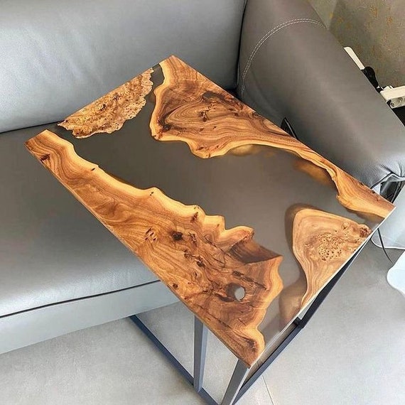 C Side end Table Wood Epoxy Resin River Rustic Live Edge Unique