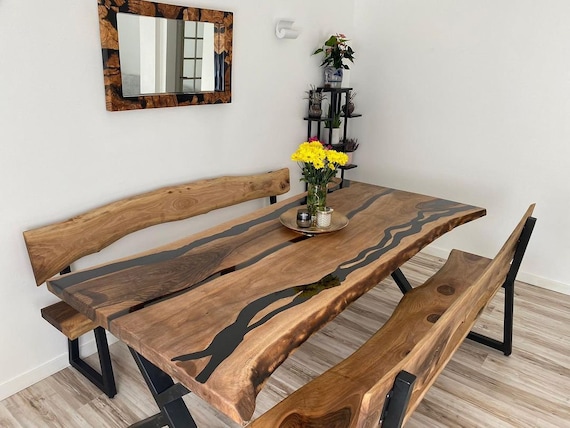 Mesa oficina o comedor: madera de olivo y resina epoxi
