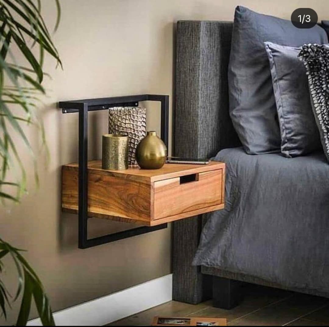 Floating Nightstand Organizer Bedside With Drawer Table Modern Small side end bed Table storage Wood wooden Chestnut Shelf dresser furniture Etsy