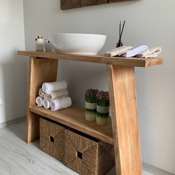 Bathroom vanity /counter top wood/wooden vanities sink - Narrow floating live edge rustic solid side decor reclaimed wood slab shelf table
