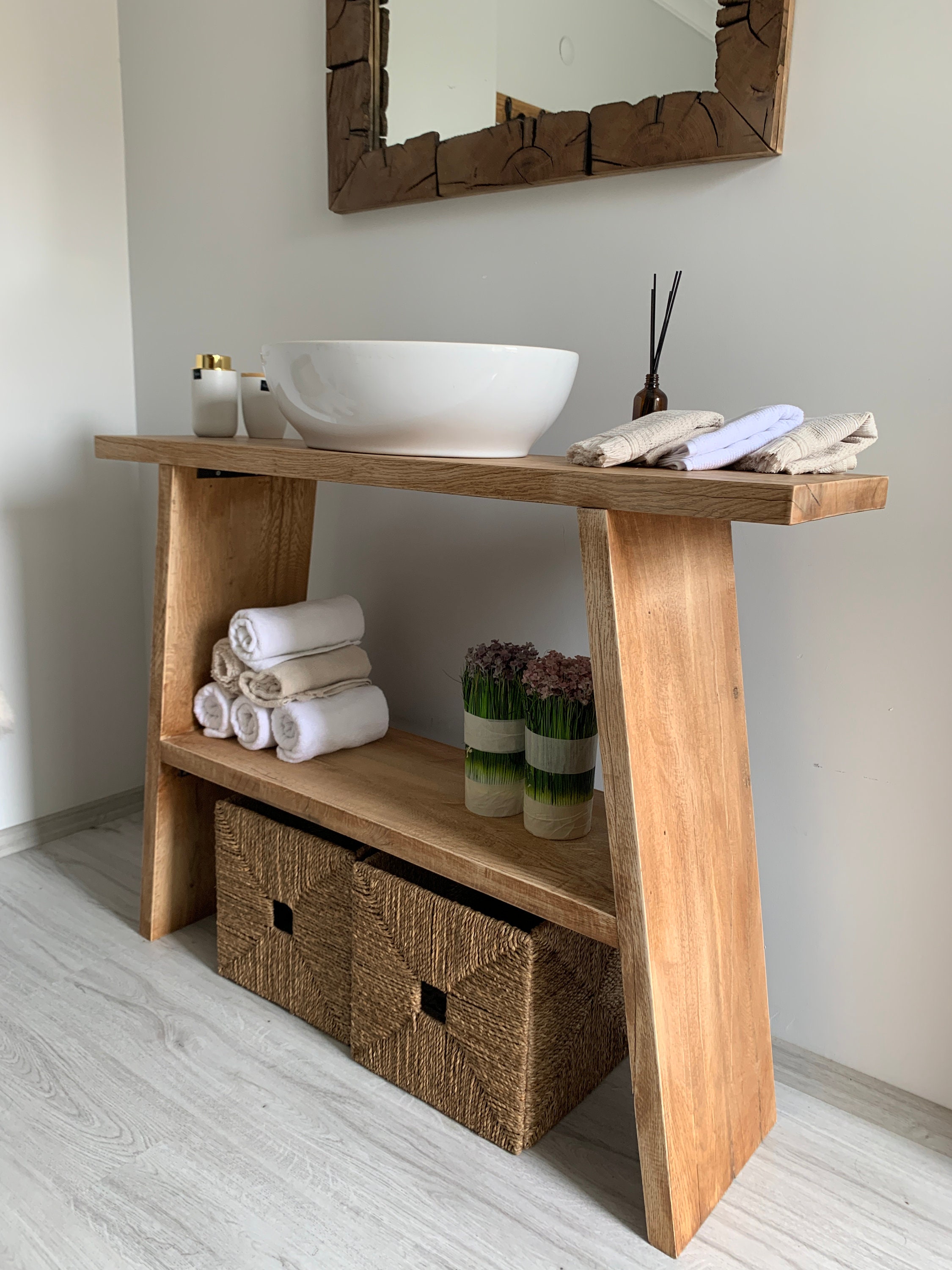 Wood sink vanity outlet
