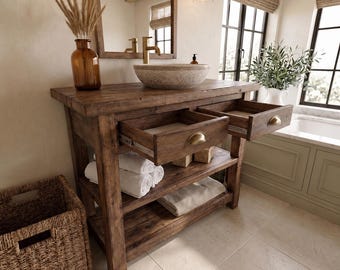 Handmade Rustic Barnwood Bathroom Vanity with Reclaimed Wood, Custom Wooden Bathroom Vanity Sink, Handcrafted Single Sink Vanity, Great Gift