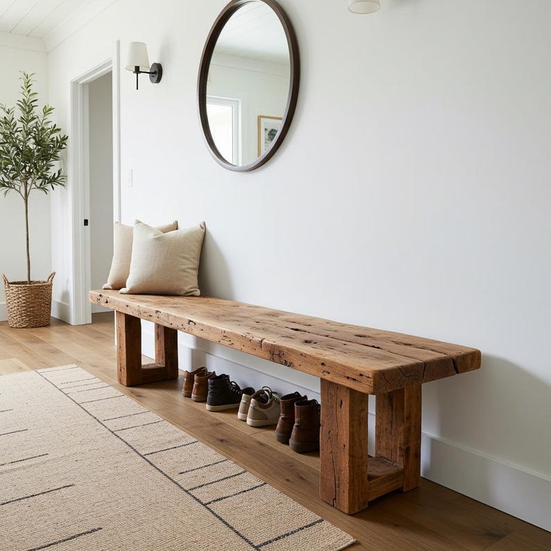 Handcrafted Entryway Bench, Rustic Reclaimed Wood Bench, Farmhouse ...