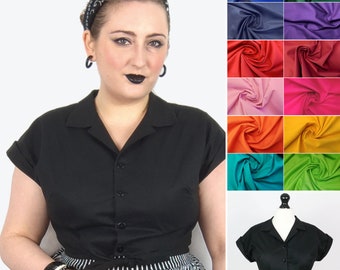 Blusa de los años 50, top corto de algodón liso de color liso, top hecho a mano en estilo retro pin-up de chica rockabilly, camisa vaquera vintage de rodeo occidental