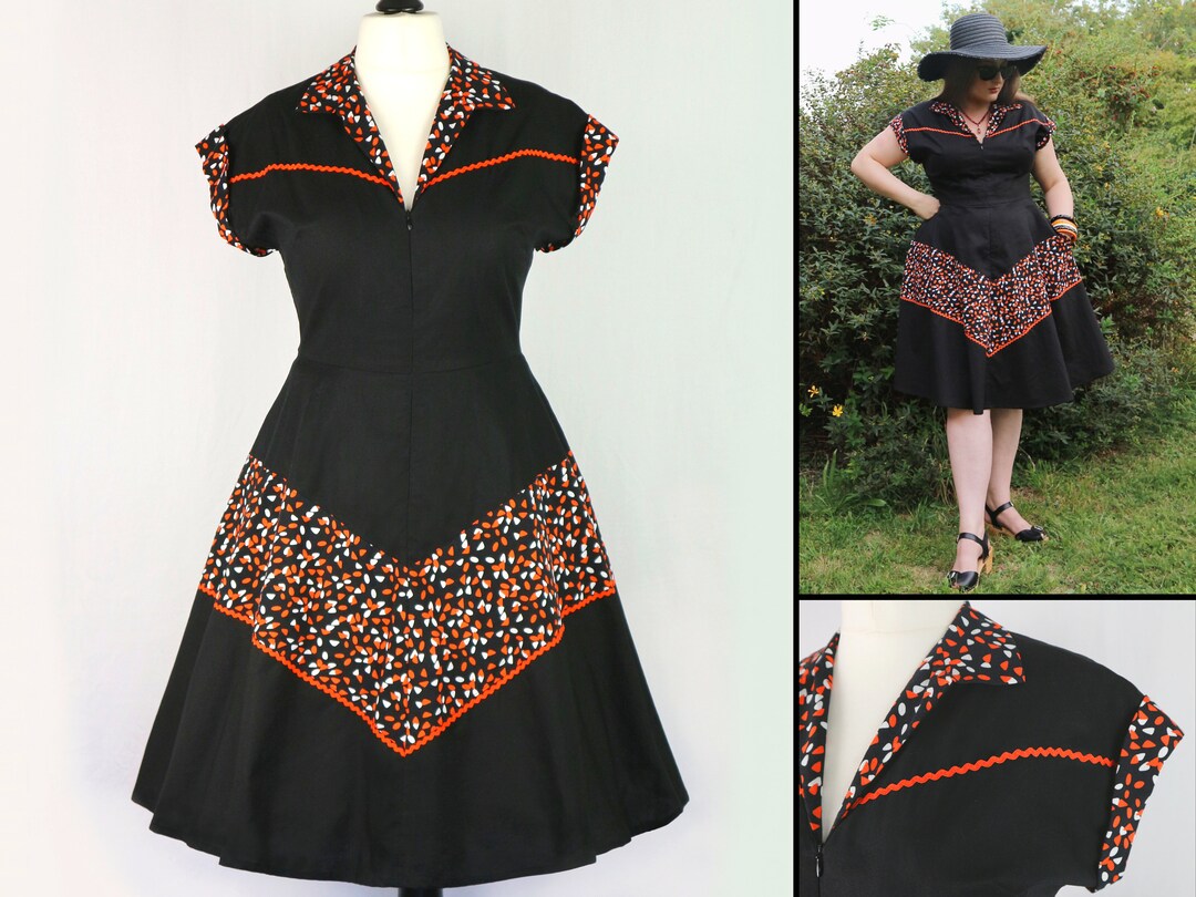 Rockabilly Ric Rac Vestido de patio de maíz dulce, Rockabilly gótico retro de Halloween ...