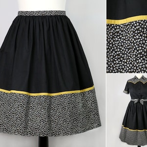 Retro Western Skirt, Floral Ditsy Vintage Print, Swing Midi, Rodeo Cowgirl set, 1950s Country PinUp in Black & Mustard Yellow with Pockets!