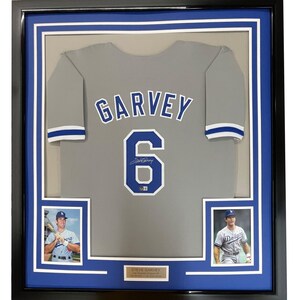 Framed Autographed/Signed Steve Garvey 35x39 Los Angeles LA Grey Baseball Jersey Beckett BAS COA