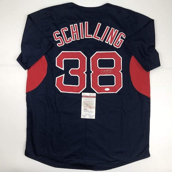 Autographed/signed Curt Schilling Boston Blue Baseball Jersey JSA