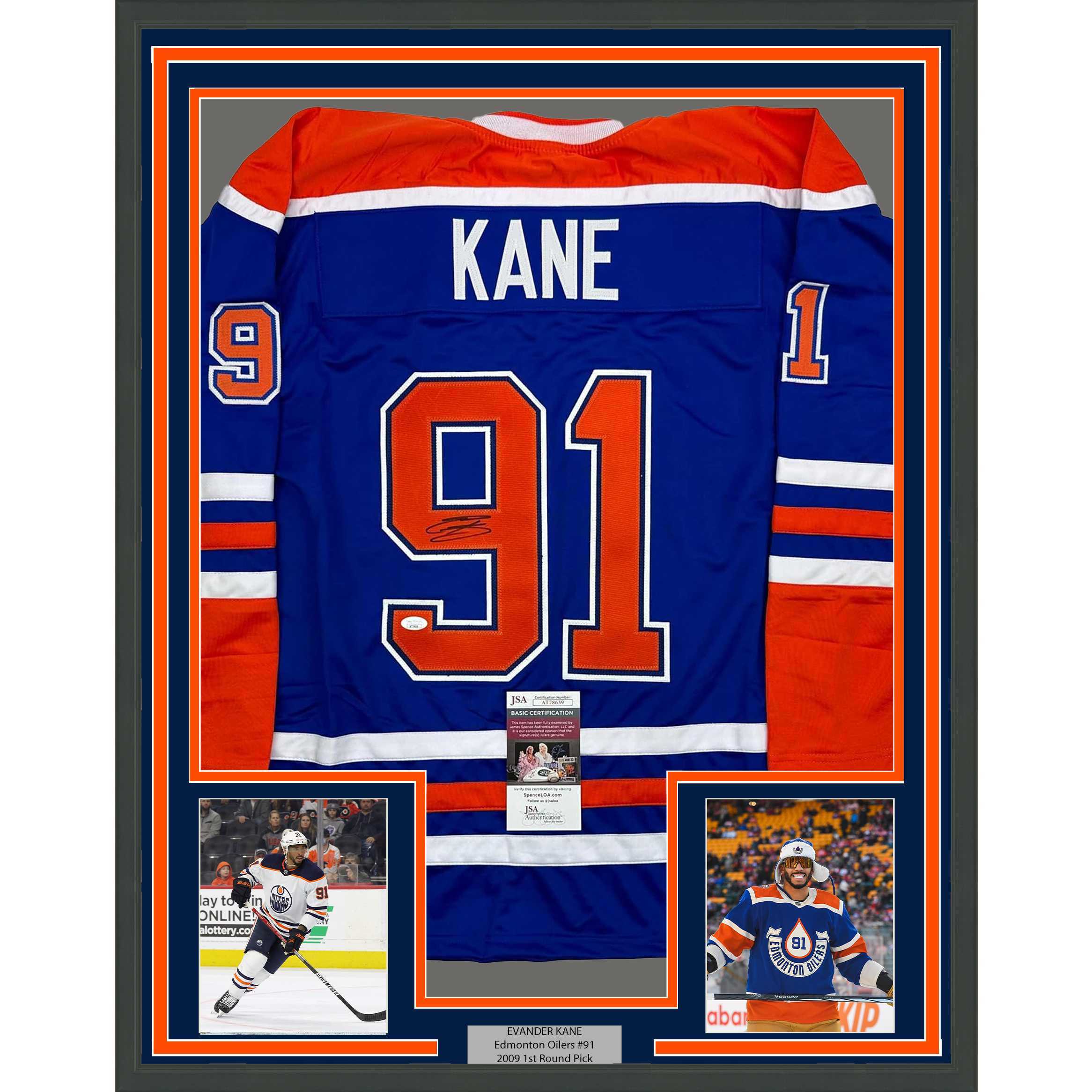 Framed Autographed/signed Evander Kane 35x39 Edmonton Blue Hockey