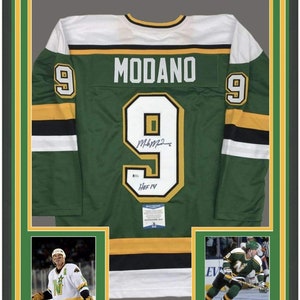 Mike Modano Autographed HOF 14 Incs Dallas Green Pro Style Jersey JSA