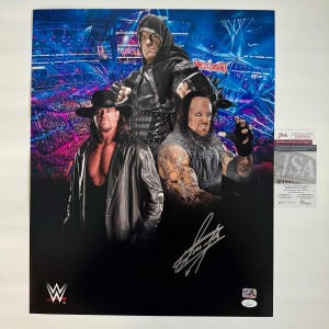 Autographed/Signed Mark William Calaway &quot;The Undertaker&quot; 16x20 WWE Wrestling Photo JSA COA