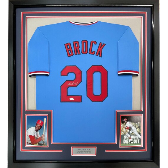 Framed Autographed signed Lou Brock 35x39 St. Louis Blue Baseball Jersey JSA COA Etsy