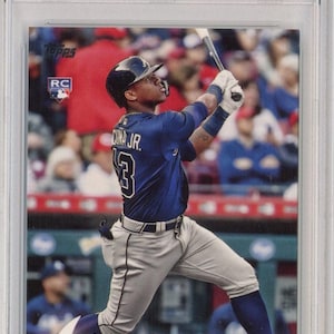 Graded 2018 Topps Update Ronald Acuna Jr. #US250 At-Bat In Blue Jersey Rookie RC Baseball Card PSA 10 Gem Mint