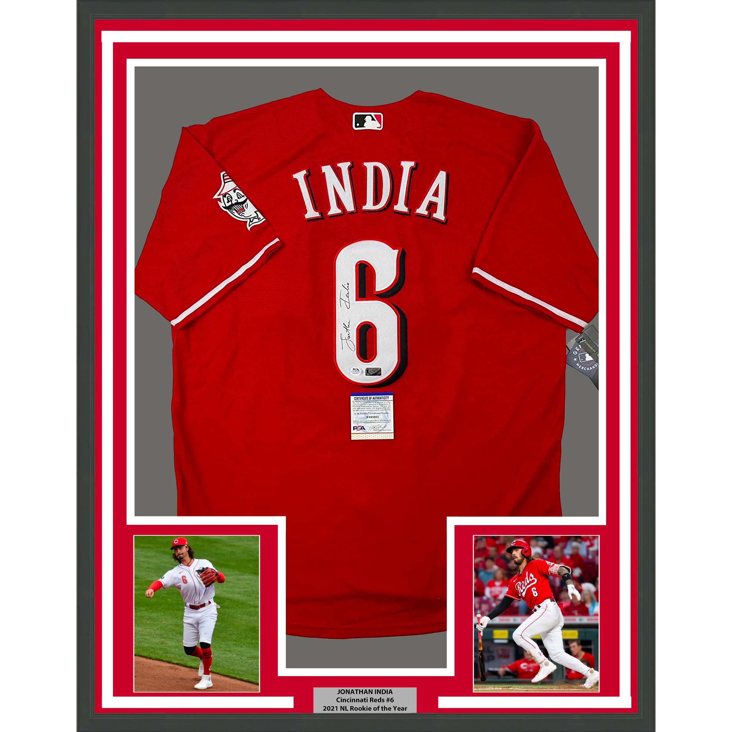 Framed Autographed/signed Jonathan India 33x42 Cincinnati Red 