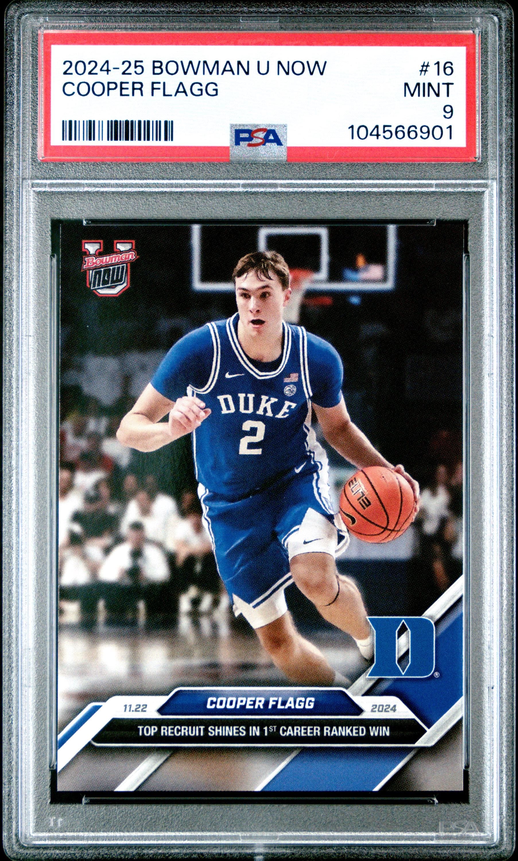 Graded 2024 Topps Bowman U Now Cooper Flagg #DUKE Rookie RC Basketball Card PSA 9 Mint