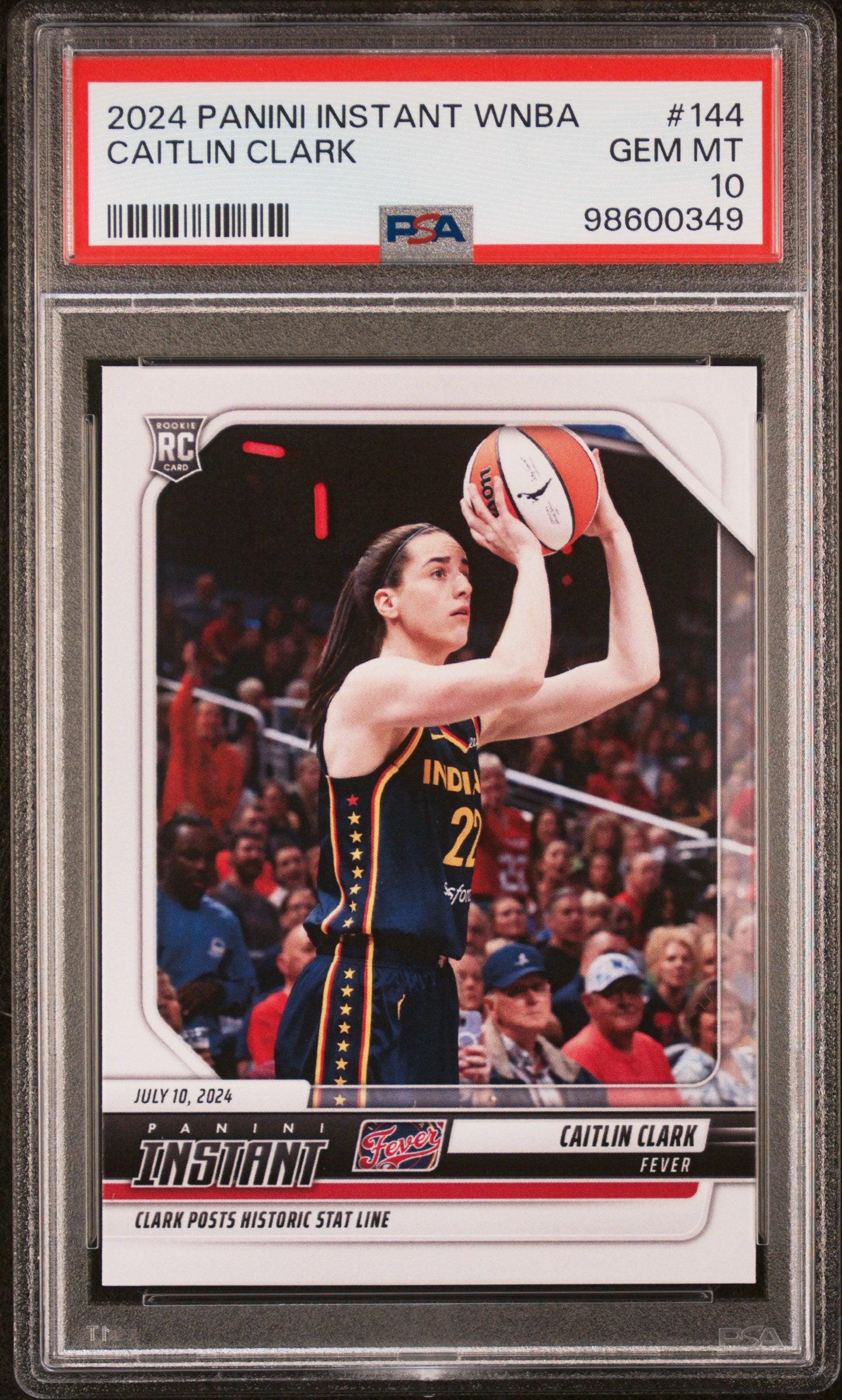 Caitlin Clark Topps Now Caitlin Clark 2024 Panini Instant WNBA Rookie Card #144 - Graded 10 (Mint) Fever/Iowa Caitlin Clark Sports Illustrated Caitlin Clark Topps Now Caitlin Clark 2024 Panini Instant WNBA Rookie Card #144 - Graded 10 (Mint) Fever/Iowa Caitlin Clark Sports Illustrated