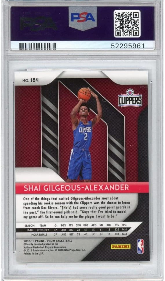 Graded 2018-19 Panini Prizm Shai Gilgeous-alexander #184