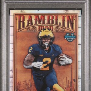 Graded 2023 Topps Bowman U Chrome Blake Corum #RM8 Ramblin Man Rookie RC Football Card PSA 10 Gem Mint