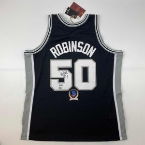 Autographed/Signed David Robinson San Antonio Spurs Black Authentic M&N Basketball Jersey Beckett BAS COA