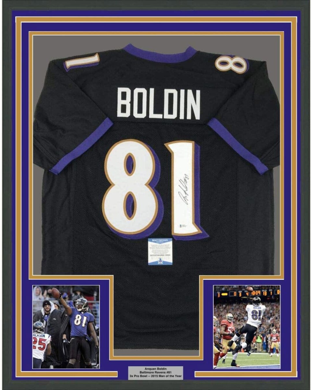 Framed Autographed signed Anquan Boldin 35x39 Baltimore Black Jersey Beckett BAS COA Etsy