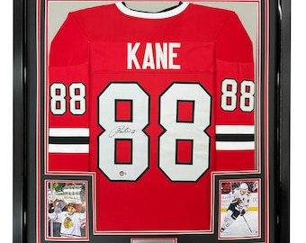 Framed Autographed/Signed Patrick Kane 35x39 Chicago Red Hockey Jersey Beckett BAS COA