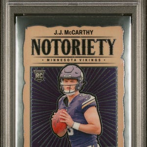 Graded 2024 Panini Mosaic JJ McCarthy #21 Notoriety Rookie RC Football Card PSA 10 Gem Mint