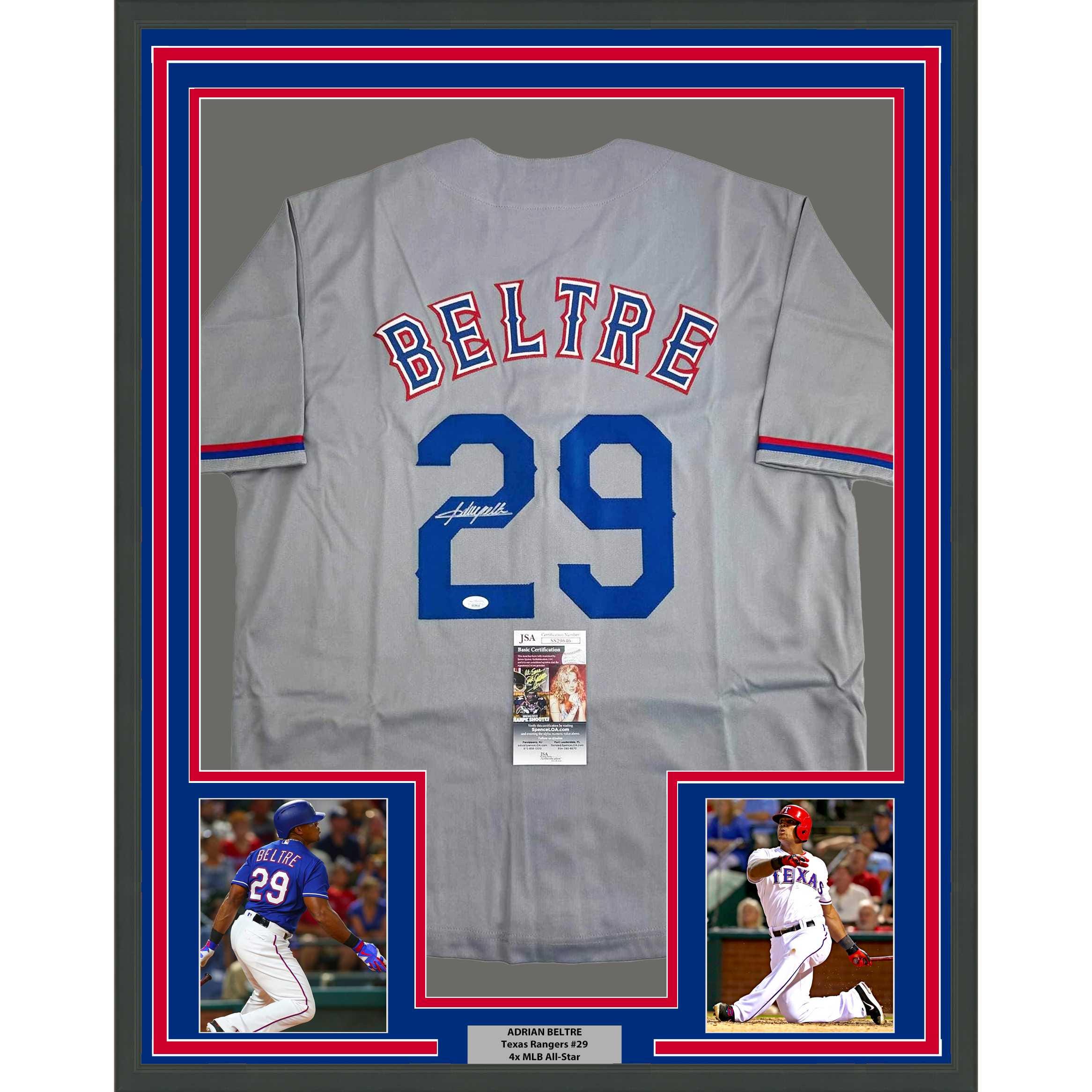 Framed Autographed/signed Adrian Beltre 35x39 Texas Grey Baseball