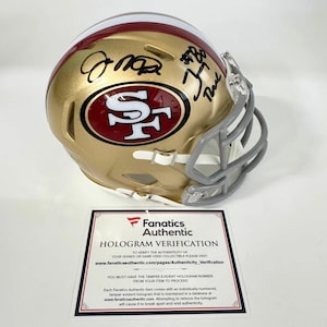 Autographed/Signed Joe Montana & Jerry Rice Dual San Francisco 49ers Football Mini Helmet Fanatics COA