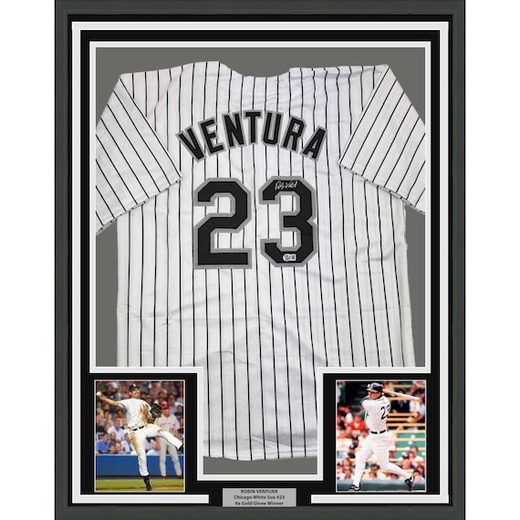 Framed Autographed/signed Robin Ventura 35x39 Chicago Pinstripe