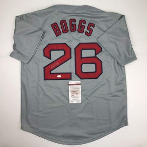 Autographed/Signed Wade Boggs Boston Grey Baseball Jersey JSA COA