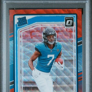 Graded 2024 Panini Donruss Brian Thomas Jr #313 Optic Preview Red Wave Rookie RC Football Card PSA 10 Gem Mint