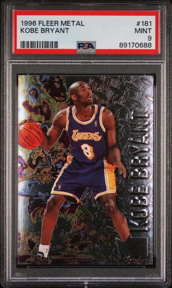 graded kobe bryant rookie cards KOBE BRYANT UNSIGNED 1996-97 TOPPS ROOKIE CARD GRADED 9.5 GEM MINT main image 0