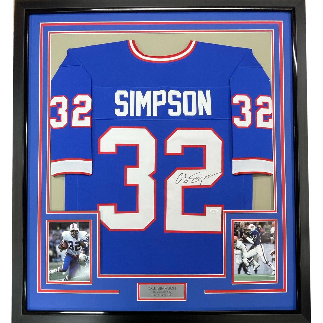 Framed Autographed/signed OJ O.J. Simpson 35x39 Buffalo Blue Football ...