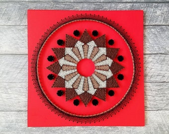 Red mandala Wall art | Geometric symbols decor | Abstract red Floral art | Brown Mandala wall | Sacred string geometry | Silver Mandala art