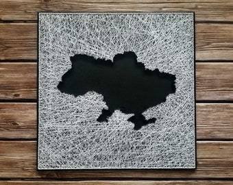 String art Ukraine | Black White Map of Ukraine | Monochrome Wall Hanging | Ukraine Symbols art | Sacred string geometry | White String art