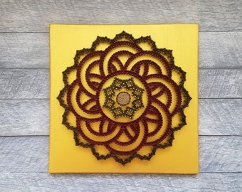 String Art Autumn Harmony | Abstract gold floral art | Yoga studio wall hanging | Sun shine wall art | Gold Mandala wall | Woman Floral wall