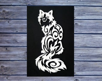 String Art White Cat | Baby Girl hanging | Black White Cat Wall art | Sacred string geometry | Cat lover Gift Home decor | Aesthetic Animal