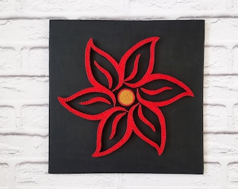 String Art Red Flower | Geometric symbols decor | Floral metal art | Black Red Floral wall art | Red Mandala wall | Metal flower Hangings