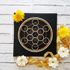 Sacred Geometry String Art | Metatron’s Cube Mandala in White and Gold