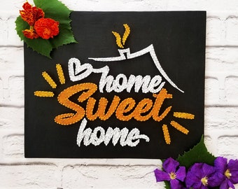 Home Sweet Home wall art | Black Gold metal geometry | String art Home | Sweet Home wall sign | Housewarming Gift wall art | Sun shine wall
