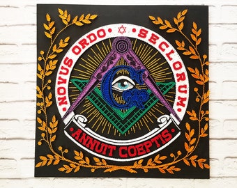 String Art Freemason symbol | Colorful All Seeing Eye | All Seeing Eye wall decor | Sacred Geometry wall | Freemason Compass Square