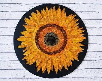 String art Sunflower | Sun shine wall art | Floral Gold Mandala | Sunflower wall hanging | Floral String art | Gold Black Floral art