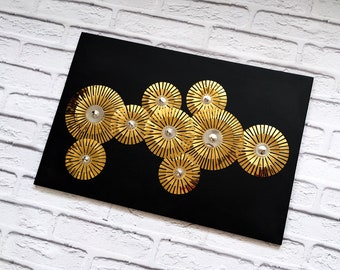 Metal art Gold Circles | Gold Floral Metal art | Gold Metal mirror decor | Abstract silver Geometric art | Black Gold metal hanging