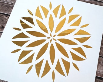 Abstract Gold Flower Metal Art | Floral Gold Mandala | Yoga studio wall art | White Gold Abstract Metal Art | Metal mirror wall art