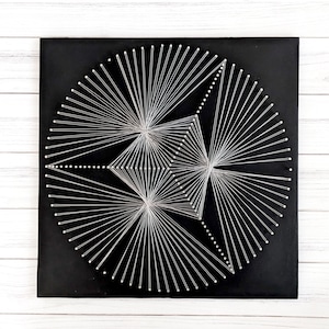 Diamond Wall art | Geometric symbols art | Black silver metal geometry | Silver hexagon wall | Sacred string geometry | Silver Stone wall