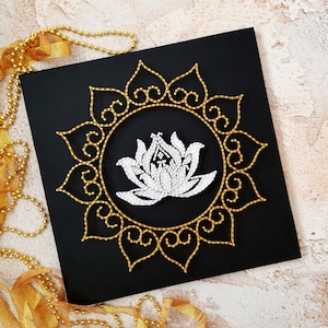 Lotus Flower String Art | White and Gold Mandala for Yoga Studio